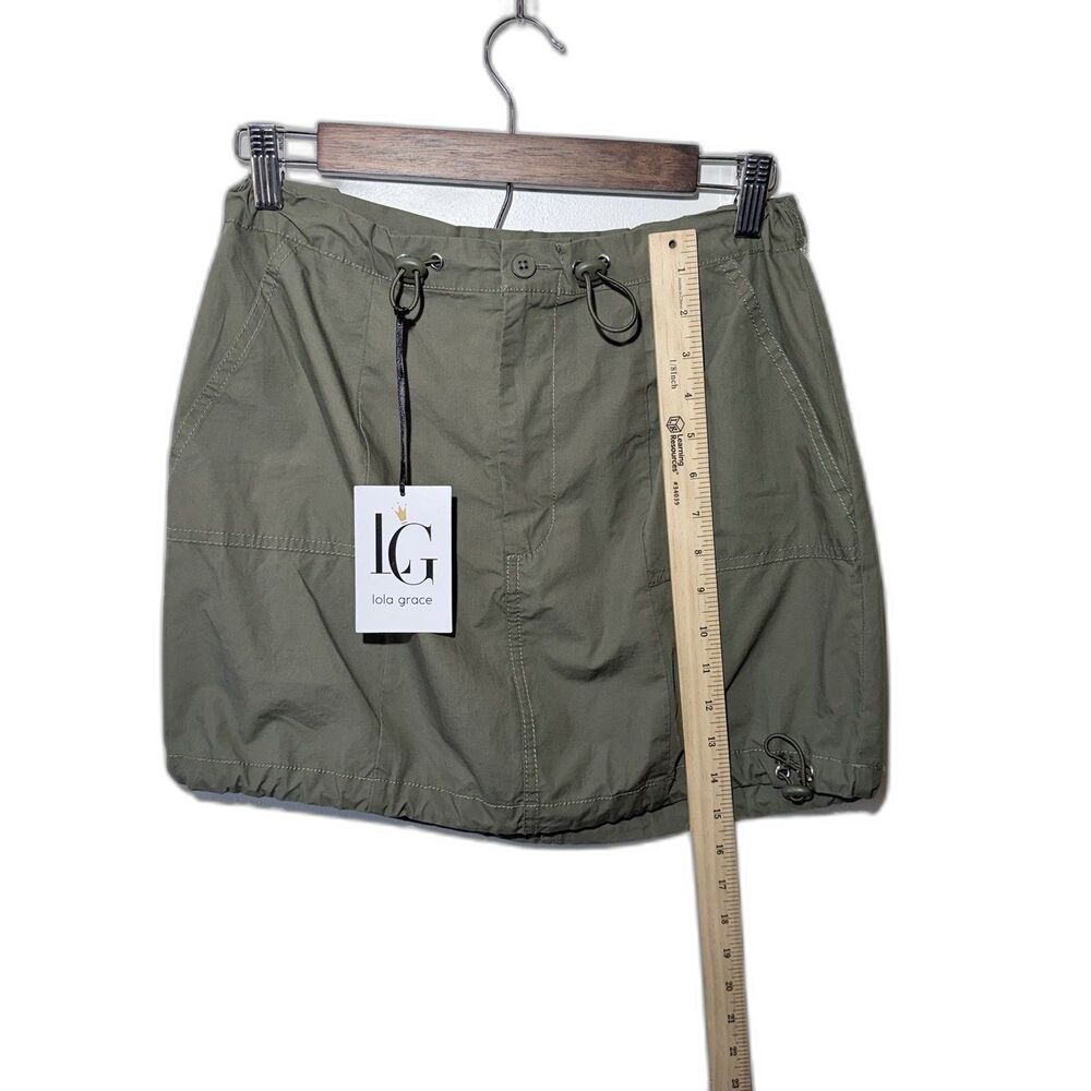 Lola Grace Olive Green Cargo Mini Skirt DrawString, Pockets, Women’s XS NWT - Picture 4 of 7